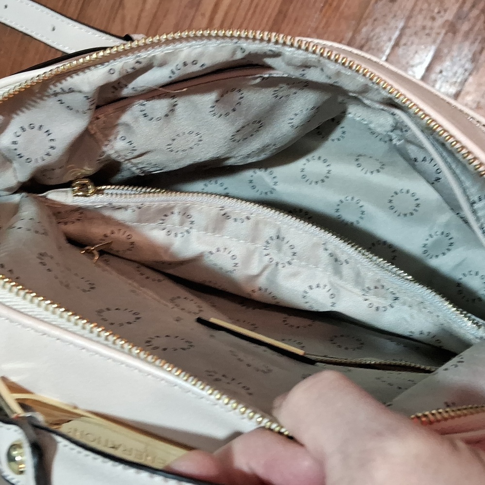 BCBGeneration women's three zipper compartment cream color purse - Picture 5 of 12